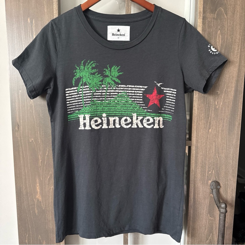 2018 Coachella Logo Heineken Slim Fit T-shirt‎ Cotton Womens M Gray Palm Trees